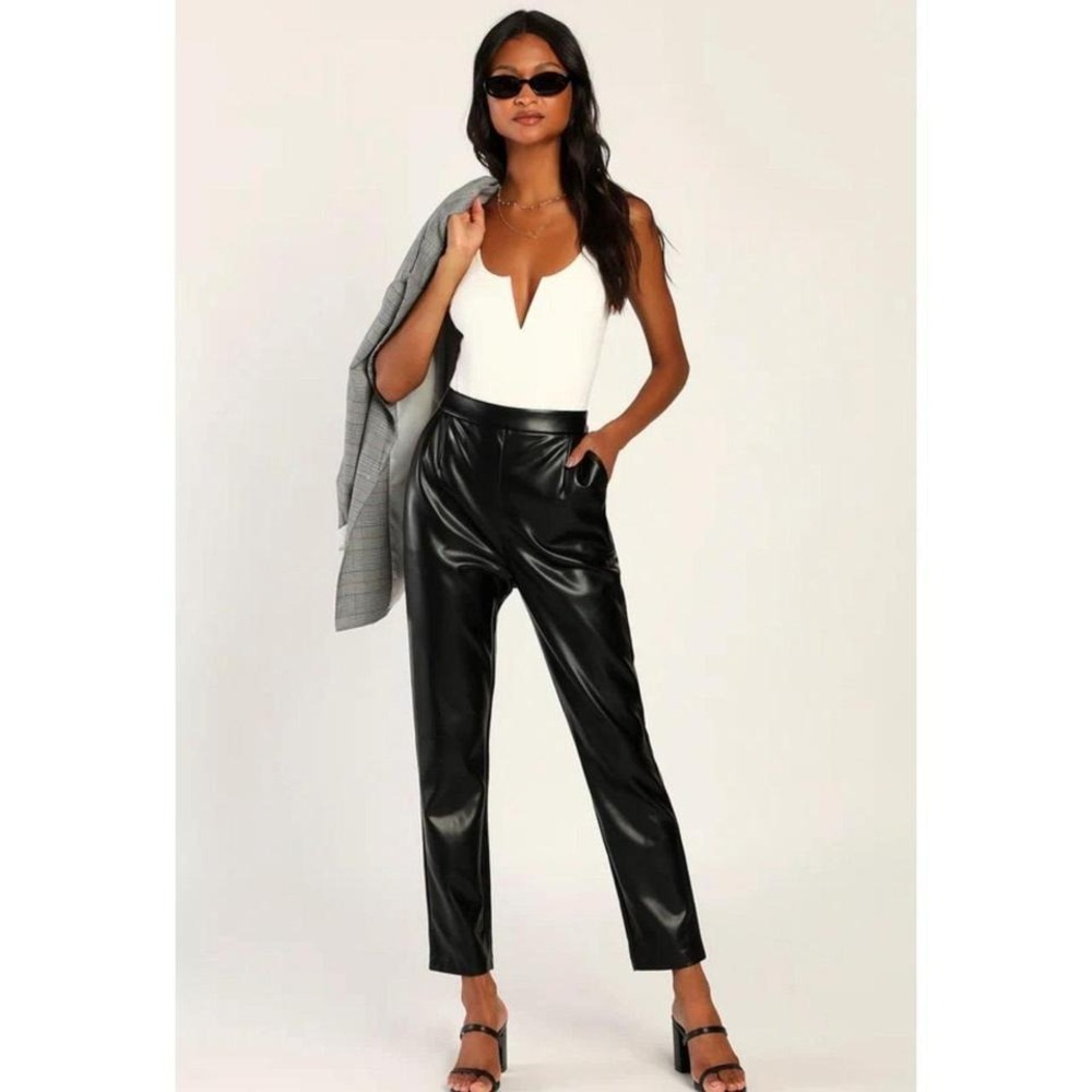 Lulus Kick It Black Vegan leather  High-Waisted Trouser‎ size Meduim